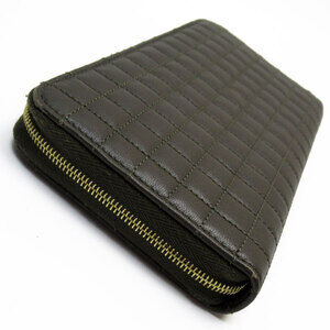 Celine zipper gold Green leather round wallet Khaki